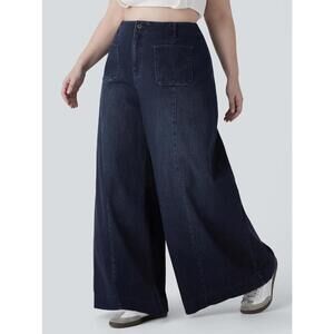 Halara Flex High Waisted Pockets Washed Casual Wide Leg Plus Size Jeans, Large